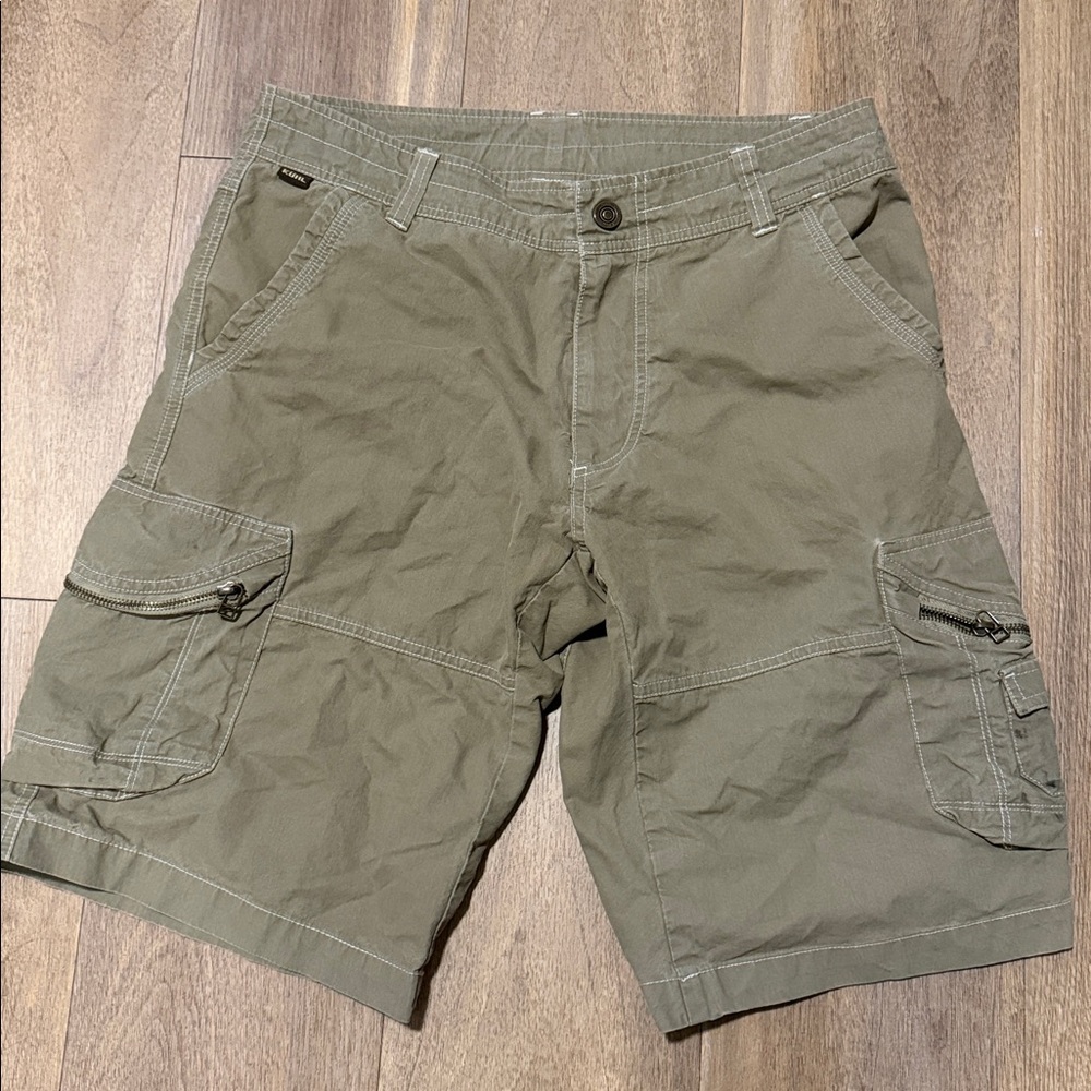 KÜHL Men's Khaki Cargo Shorts Cotton Nylon Flat Front Zipper Pockets Outdoor - Picture 2 of 7